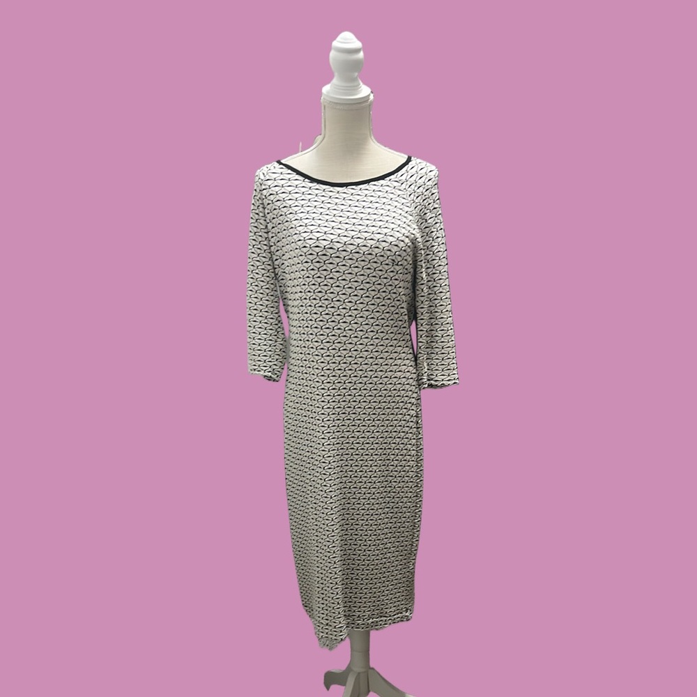 Beige by eci Cream Sheath Dress Crew Neck 3/4 Sleeve, Size L